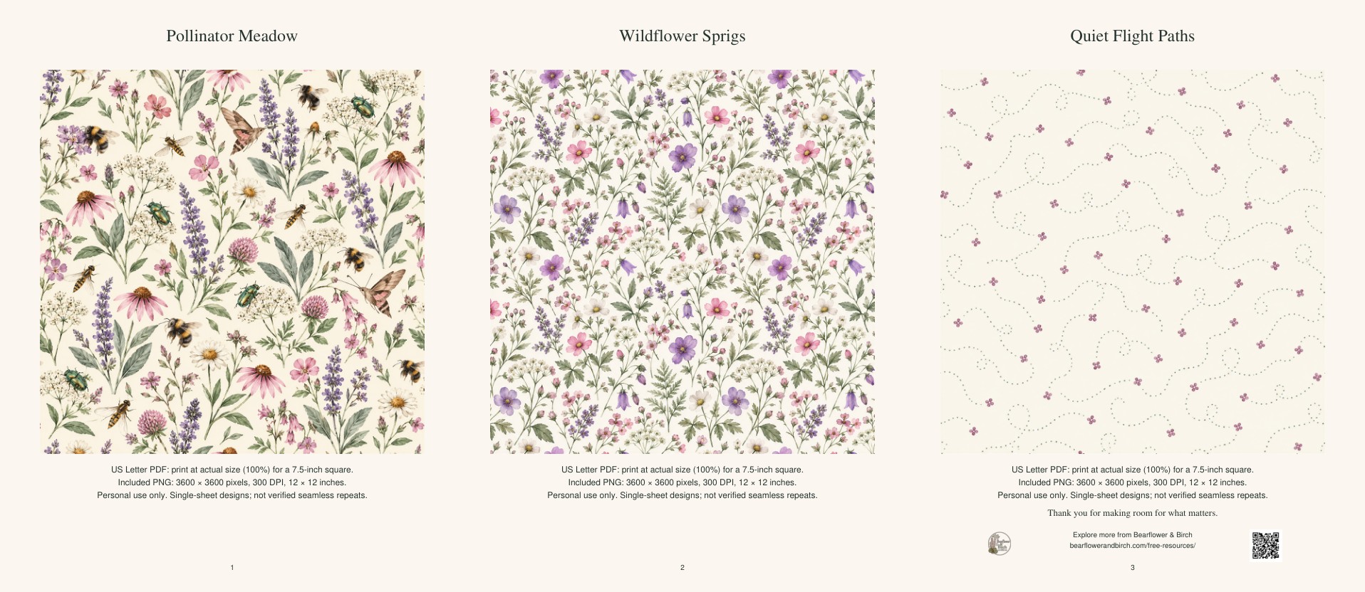 Preview of the actual pages included in Pollinator Meadow Paper Sampler.